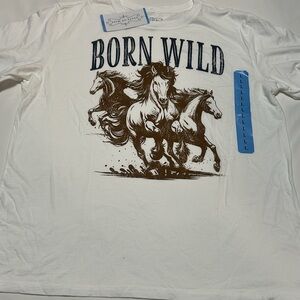 State of Mine Born Wild Graphic Women's White T-Shirt L, XL NWT